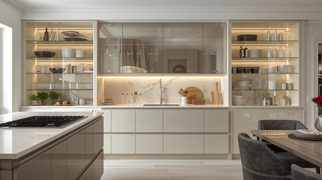 Kabinet Dapur Kayu Terlihat Kusam dan Berat? Coba Kabinet Kaca Tempered dengan Handle Minimalis!