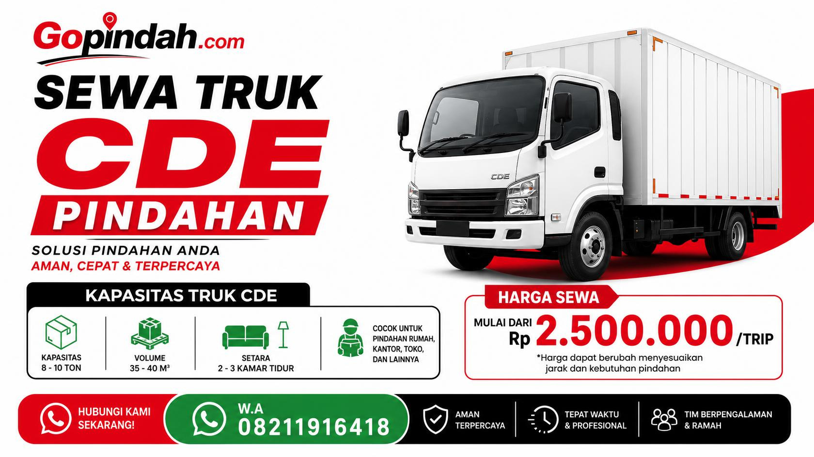 Sewa Truk CDE Pindahan Kapasitas dan Harga (W.A 08211916418)